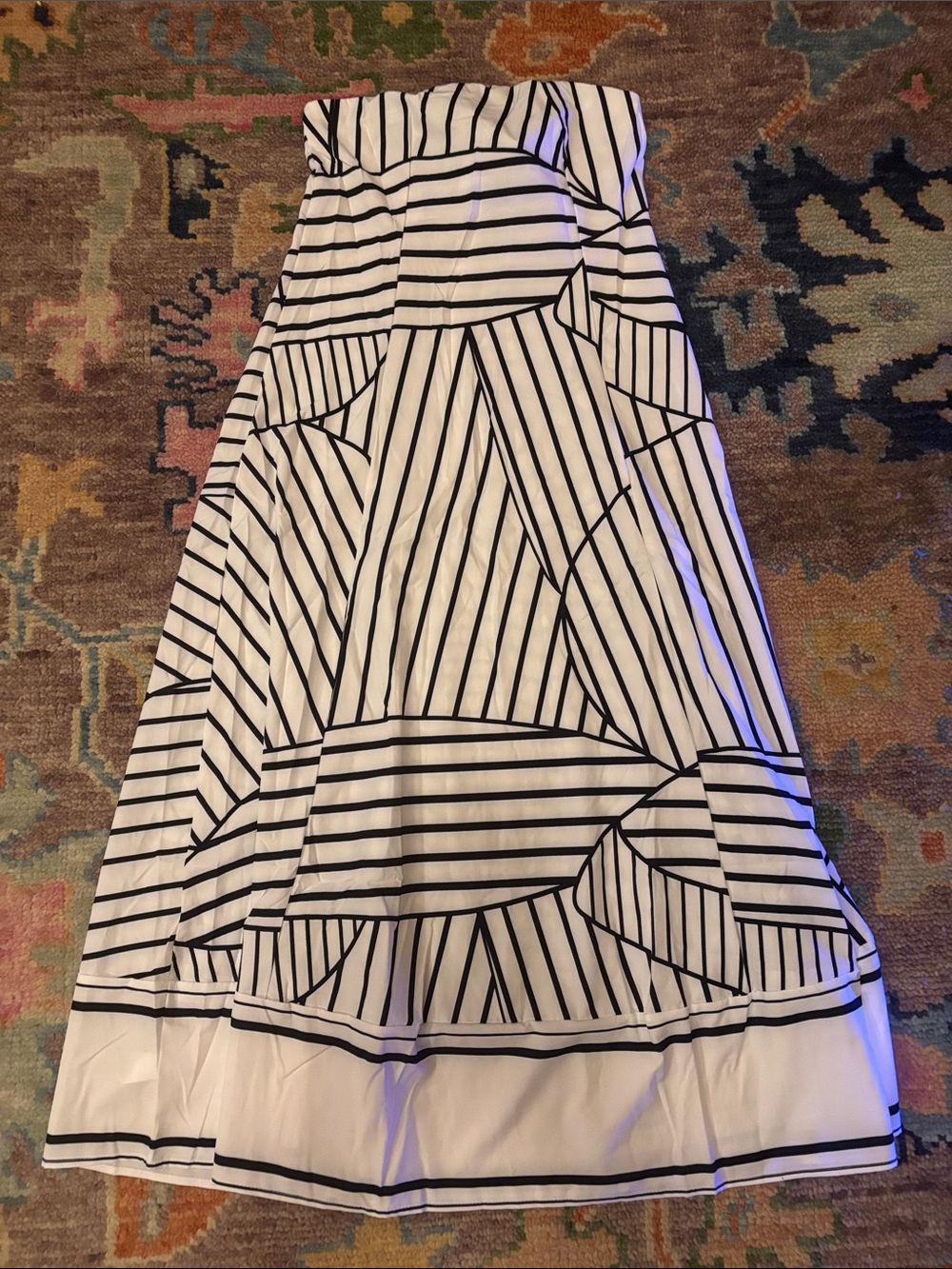 Women's White Maxi Skirt with Black Geometric Stripes